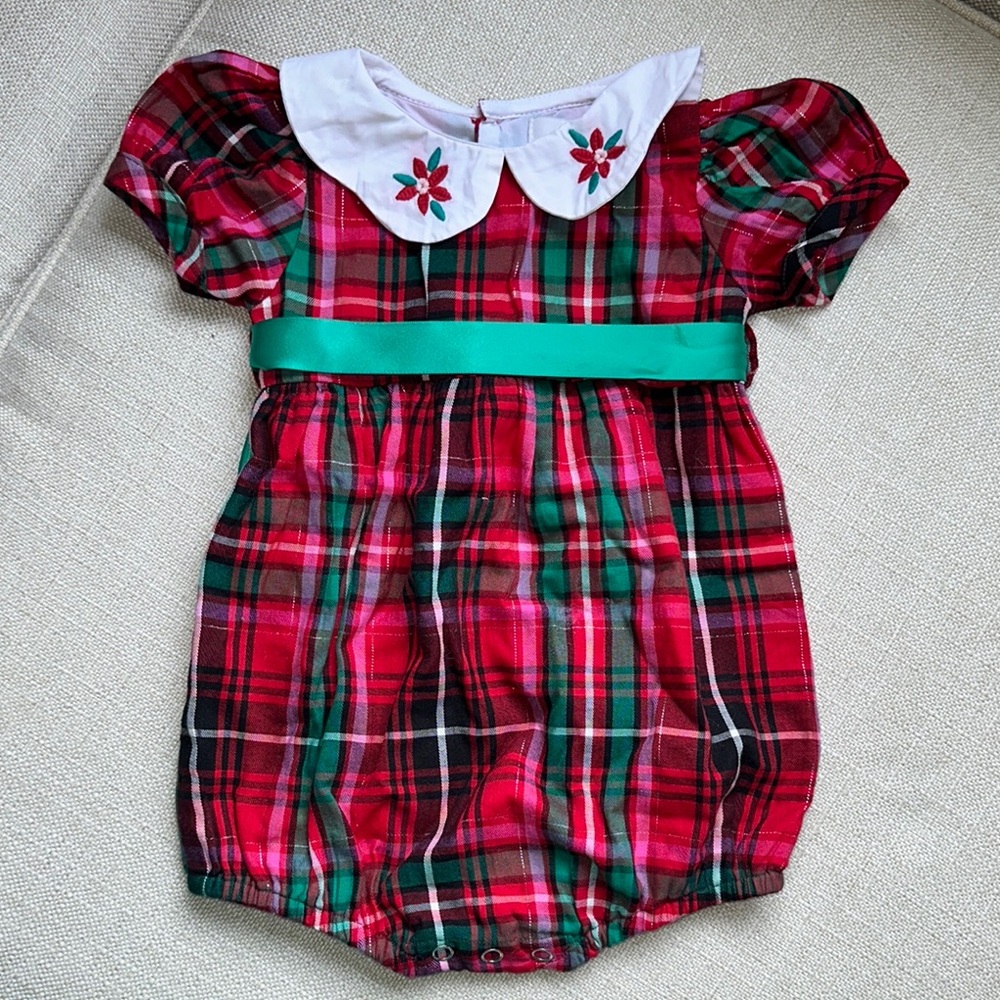 Maddie & Connor Plaid Holiday Bubble with Poinsettia